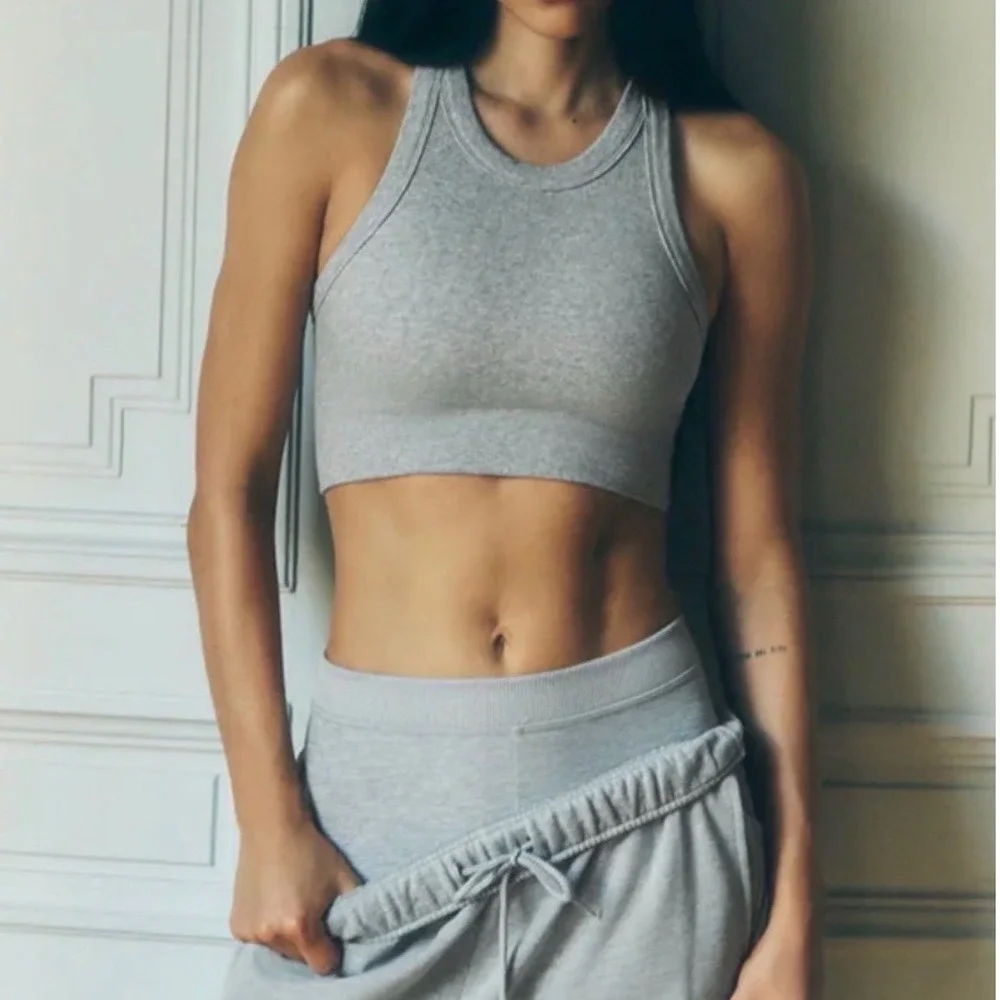 Alo Yoga Heather Gray Seamless Delight Crop Tank Top